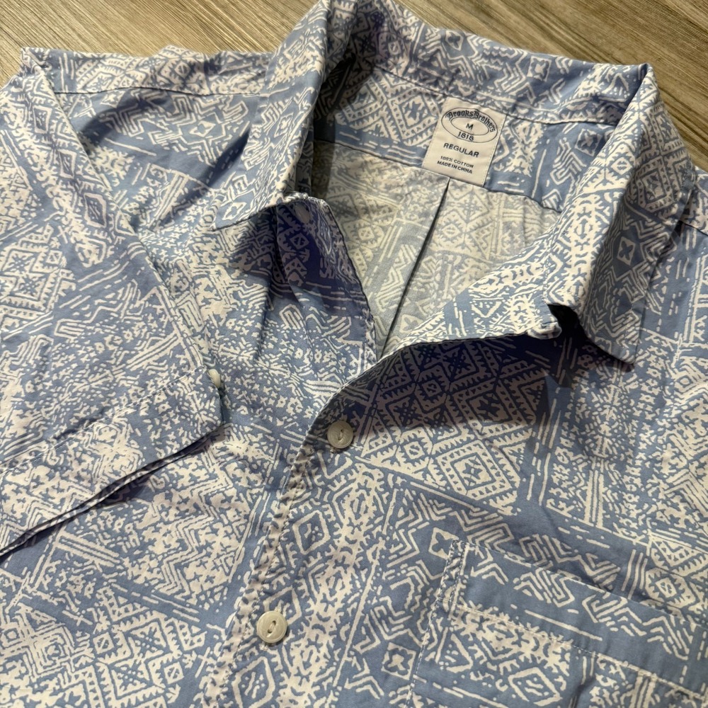 Brooks Brothers 1818 Mens Medium Aztec Pattern Button Short Sleeve‎ Shirt